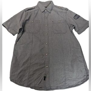 Harley Davidson Mens Gray Pinstripe Button Up Shirt Long Sleeve Size L